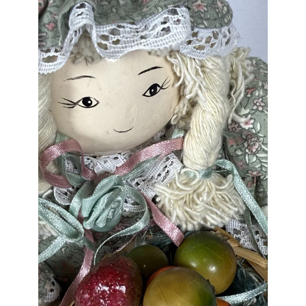 Vintage Mop Doll Shelf Sitter Yarn Porcelain Head WINDS UP PLAYS MUSIC Unique